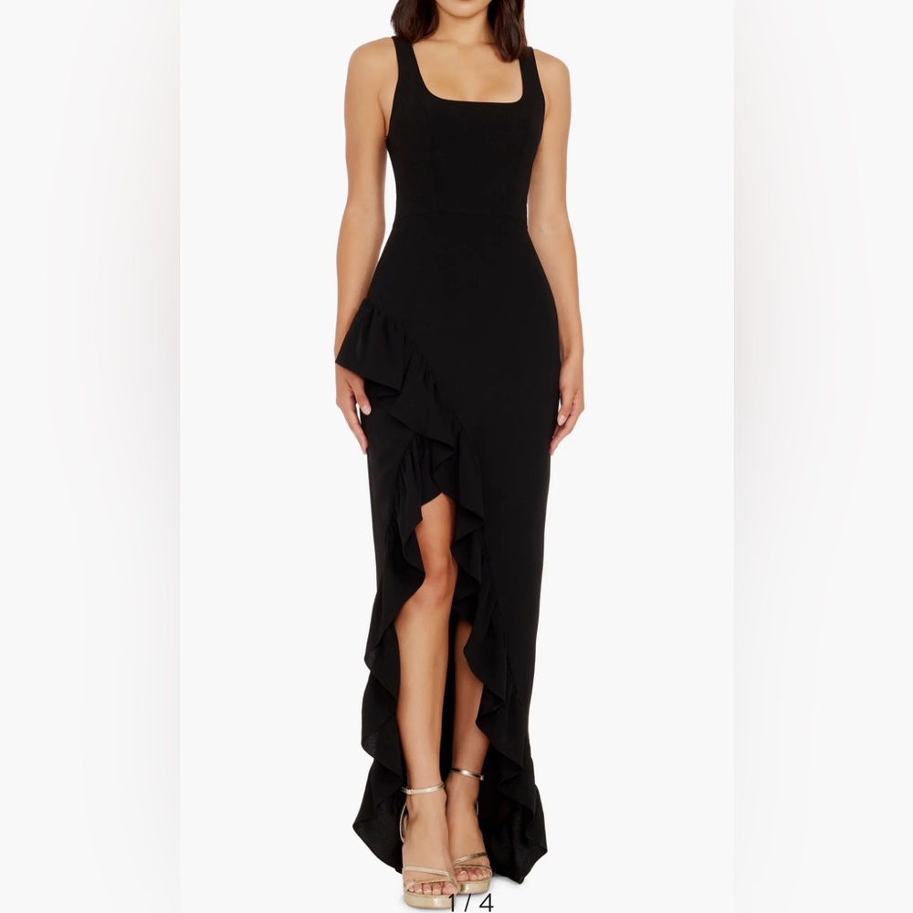 NEW Dress the Population Charlene Ruffle Gown, Black, Small